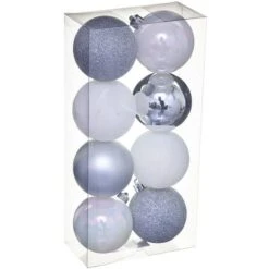Kit De Décorations Pour Sapin De Noël - 8 Pièces - Argent Et Blanc - Diam. 7