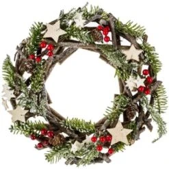 Couronne De Noël En Bois Avec étoiles Et Pommes De Pin