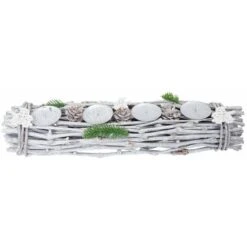 Couronne De L'Avent, Oblongue, Décoration De Noël, Composition De L'Avent, Bois, 60x16x9cm Blanc/gris -Lemax Decor Magasin 18942767 3