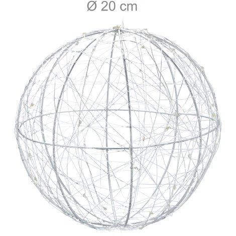 Relaxdays Boule Décorative LED, Décoration Intérieure Fenêtre, Sphère Lumineuse, à Piles, Noël, Diamètre 20 Cm, Argenté 6 Relaxdays Boule Décorative LED, Décoration Intérieure Fenêtre, Sphère Lumineuse, à Piles, Noël, Diamètre 20 Cm, Argenté – Image 4