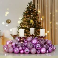 Lot De 66 Boules De Noël Décorations Pour Sapin En Plastique Robuste Décoration De Noël Intérieur Extérieur Rose -Lemax Decor Magasin 23917648 3