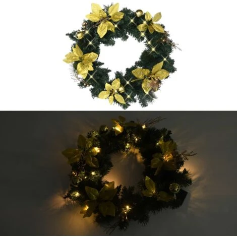 Couronne De Noël Avec Lumières LED Vert 60 Cm PVC VidaXL 4 Couronne De Noël Avec Lumières LED Vert 60 Cm PVC VidaXL – Image 2