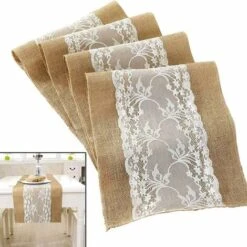 AIDUCHO Chemin De Table Rustique Vintage Nappe En Toile De Jute Blanche Chemin De Table En Toile De Jute En Dentelle Noël Hiver Décorations Pour La Maison Pour Le Festival De Mariage Décoration De Fêt