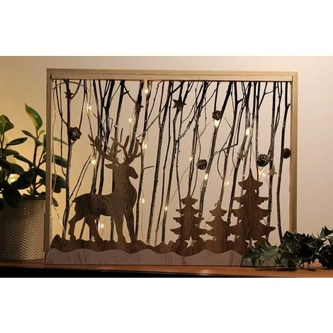 Village De Noël, Scène De Noël Lumineuse LED Lumière Blanche Chaude, Cerfs Dans La Forêt, 37 Cm X 5,5 X 18 H.Paysage De Noël. 6 Village De Noël, Scène De Noël Lumineuse LED Lumière Blanche Chaude, Cerfs Dans La Forêt, 37 Cm X 5,5 X 18 H.Paysage De Noël. – Image 4