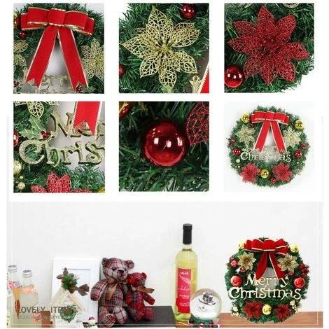 Couronne De Noël, Couronne De Noël Avec Des Boules Couronne De Noël Couronne De Décoration De Noël à La Main, 30CM, Fleur Rouge 6 Couronne De Noël, Couronne De Noël Avec Des Boules Couronne De Noël Couronne De Décoration De Noël à La Main, 30CM, Fleur Rouge – Image 4