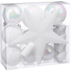 Kit De Décoration Pour Sapin De Noël Blanc 20 Cm