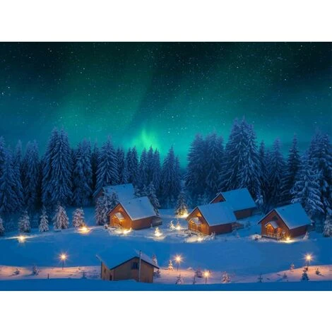 Toile De Fond De Noël En Tissu Avec LED Aurores Boréales - 76 X 56 Cm - My Village 3 Toile De Fond De Noël En Tissu Avec LED Aurores Boréales - 76 X 56 Cm - My Village