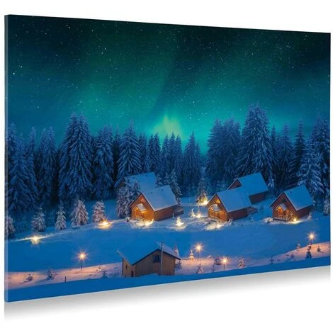 Toile De Fond De Noël En Tissu Avec LED Aurores Boréales - 76 X 56 Cm - My Village 4 Toile De Fond De Noël En Tissu Avec LED Aurores Boréales - 76 X 56 Cm - My Village – Image 2