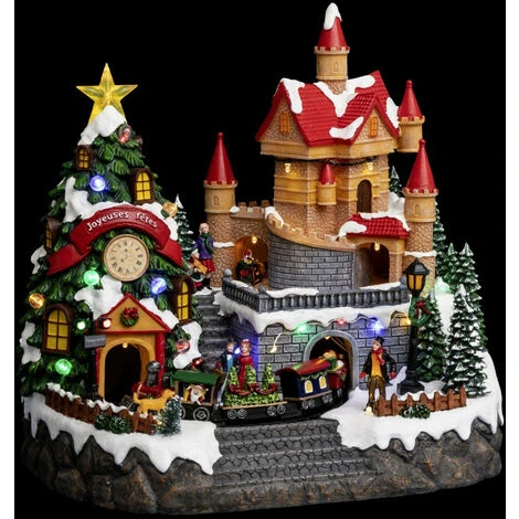 Château Père-Noël Avec Sapin Lumineux + Train Animé - Multicolore 3 Château Père-Noël Avec Sapin Lumineux + Train Animé - Multicolore
