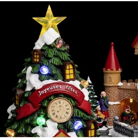 Château Père-Noël Avec Sapin Lumineux + Train Animé - Multicolore 4 Château Père-Noël Avec Sapin Lumineux + Train Animé - Multicolore – Image 2