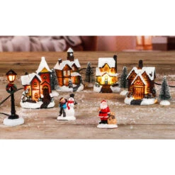 Ville De Noël à LED - 5 LED Blanc Chaud - 4 Maisons, Lanterne, Personnages
