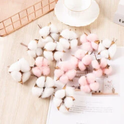 Fleur De Coton Naturelle Tête De Fleurs Séchées Coton Decoration Blanc Ave Tige Courte Pour Hiver Noël DIY Mariage Couronne Artisanat Maison Cadeau Style Ferme 6.5cm Fontainebleau 50Pcs -Lemax Decor Magasin 47421470 5