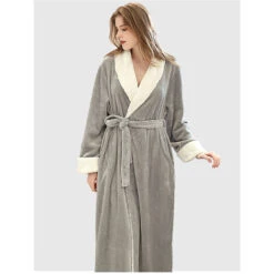 Peignoir Polaire Femme, Robe De Chambre Peignoir à Doux Avec Poches Hiver Cadeau De Noël L Gris -Lemax Decor Magasin 52165092 3