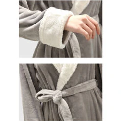 Peignoir Polaire Femme, Robe De Chambre Peignoir à Doux Avec Poches Hiver Cadeau De Noël L Gris -Lemax Decor Magasin 52165092 4