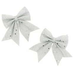 Noeud Papillon Noël Deco 12x13cm Paillette ARGENT - 2pcs -