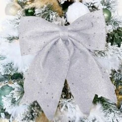 Noeud Papillon Noël Deco 20x25cm Paillette ARGENT - Argent -