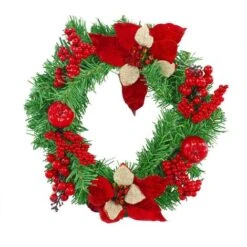 Couronne De Porte De Noël Ronde De 35 Cm Avec Décorations Rouges
