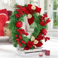 Couronne De Porte De Noël Ronde De 35 Cm Avec Décorations Rouges 10 Couronne De Porte De Noël Ronde De 35 Cm Avec Décorations Rouges -Lemax Decor Magasin 59189179 4