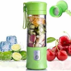 Portable Mixeur Des Fruits Rechargeable USB,Mini Blender Pour Smoothie, Milk-shake,Jus De Fruits,Blender Portable 350-420ml 6 Lames Pour Sport Et Voyage,Sans BPA,Noël Cadeaux Femme Homme (Vert)
