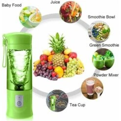 Portable Mixeur Des Fruits Rechargeable USB,Mini Blender Pour Smoothie, Milk-shake,Jus De Fruits,Blender Portable 350-420ml 6 Lames Pour Sport Et Voyage,Sans BPA,Noël Cadeaux Femme Homme (Vert) -Lemax Decor Magasin 63894836 3