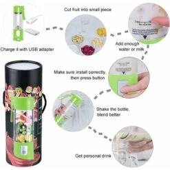 Portable Mixeur Des Fruits Rechargeable USB,Mini Blender Pour Smoothie, Milk-shake,Jus De Fruits,Blender Portable 350-420ml 6 Lames Pour Sport Et Voyage,Sans BPA,Noël Cadeaux Femme Homme (Vert) -Lemax Decor Magasin 63894836 4
