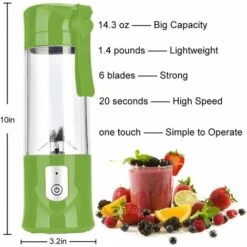 Portable Mixeur Des Fruits Rechargeable USB,Mini Blender Pour Smoothie, Milk-shake,Jus De Fruits,Blender Portable 350-420ml 6 Lames Pour Sport Et Voyage,Sans BPA,Noël Cadeaux Femme Homme (Vert) -Lemax Decor Magasin 63894836 5