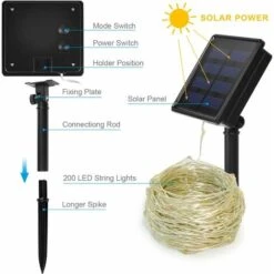 Guirlande Lumineuse Solaire Extérieur, 200 LED 8 Modes 22M Décoration Lumineuse Solaire Noël IP65 Imperméable Lampe Solaire Exterieur Pour Jardin,Balcon,Terrasse, Mariage,Fête (Multicolore) 9 Guirlande Lumineuse Solaire Extérieur, 200 LED 8 Modes 22M Décoration Lumineuse Solaire Noël IP65 Imperméable Lampe Solaire Exterieur Pour Jardin,Balcon,Terrasse, Mariage,Fête (Multicolore) -Lemax Decor Magasin 66369681 4