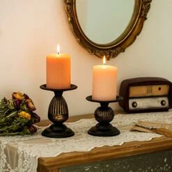 Ensemble De Bougeoirs Vintage En Métal Noir Pour Bougie Pilier Porte-bougeoir Rétro Givré Bougeoir Chandelier Centre De Table Ornements De Table De Noël Pour Décor De Cheminée à Café -Lemax Decor Magasin 66965357 3