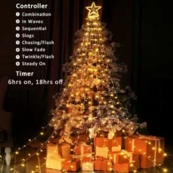 Rideau Lumineux Noël Extérieur - 10.8M 432 LED Guirlande Lumineuse électrique Avec Télécommande, 8 Modes D'éclairage, IP44 étanche, Décoration Noël Extérieur Fenêtre Balcon (Multicolore) -Lemax Decor Magasin 67310503 3