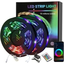 Ruban LED, 10M WIFI Bluetooth Bande LED RGB 12V, Led Ruban Lumineuse Flexible Multicolore Auto-adhésif Avec Télécommande 24 Touches, Pour Maison, Cuisine, Noël, TV, Chambre Décoration