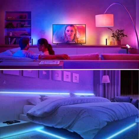 Ruban LED, 10M WIFI Bluetooth Bande LED RGB 12V, Led Ruban Lumineuse Flexible Multicolore Auto-adhésif Avec Télécommande 24 Touches, Pour Maison, Cuisine, Noël, TV, Chambre Décoration 6 Ruban LED, 10M WIFI Bluetooth Bande LED RGB 12V, Led Ruban Lumineuse Flexible Multicolore Auto-adhésif Avec Télécommande 24 Touches, Pour Maison, Cuisine, Noël, TV, Chambre Décoration – Image 4