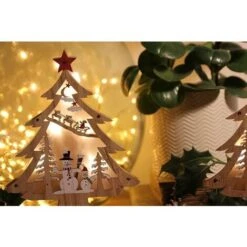 Décoration De Noël En Bois , Lot De 2 Sapins De Noël En Bois Avec LED H=23cm L=16cm Ref 8840 -Lemax Decor Magasin 68752324 4