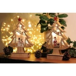 Décoration De Noël En Bois , Lot De 2 Sapins De Noël En Bois Avec LED H=23cm L=16cm Ref 8840 -Lemax Decor Magasin 68752324 5