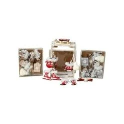 Décoration Noël En Bois, Lot De 30 Suspensions Décoratives Beiges, Grises Et Rouges.