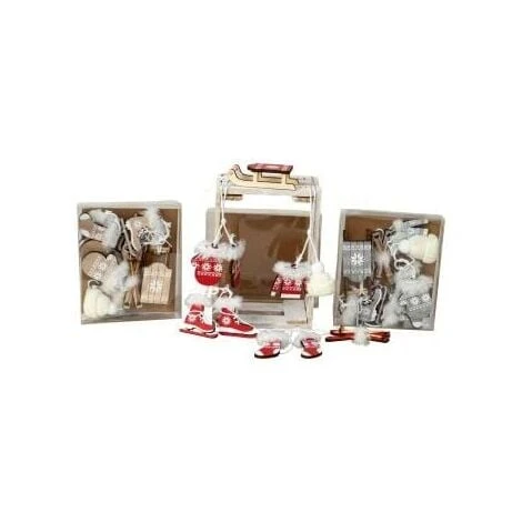 Décoration Noël En Bois, Lot De 30 Suspensions Décoratives Beiges, Grises Et Rouges. 3 Décoration Noël En Bois, Lot De 30 Suspensions Décoratives Beiges, Grises Et Rouges.