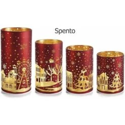 Lampes Décoratives De Noël à LED, Lot De 4 Photophores En Verre à LED, Décoration Noël Rouge Et Or , Paysage De Noël,Hiver. -Lemax Decor Magasin 68752327 5