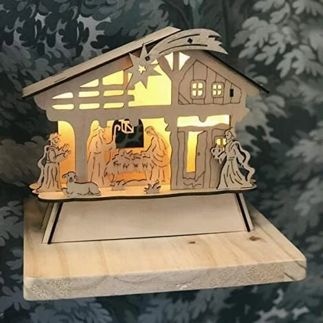 Crèche De Noël En Bois Travaillé Au Laser Avec Lumières LED , Scène Nativité , 21x18x5 Cm 3 Crèche De Noël En Bois Travaillé Au Laser Avec Lumières LED , Scène Nativité , 21x18x5 Cm