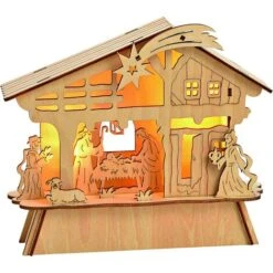 Crèche De Noël En Bois Travaillé Au Laser Avec Lumières LED , Scène Nativité , 21x18x5 Cm 7 Crèche De Noël En Bois Travaillé Au Laser Avec Lumières LED , Scène Nativité , 21x18x5 Cm -Lemax Decor Magasin 68752357 3