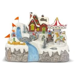 361075 Village De Noël 24x15x18cm Décoré De Lumières, Musique Et Mouvement