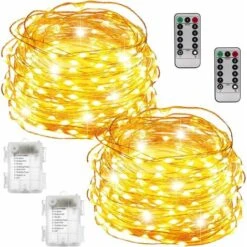 Déstockage Guirlande Lumineuse Chambre [Lot De 2] 10M 100LED Mini Guirlande LED A Pile Intérieur Et Extérieur Décoration Lumière Fairy Lights Pour Chambre Noël Mariage Soirée Maison Jardin (Jaune Cha