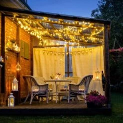 GP Guirlande Lumineuse Solaire 100 LED étanche, 12 M Blanc Chaud Avec 8 Modes, Guirlande Lumineuse Solaire En Fil De Cuivre Pour Jardin, Terrasse, Noël, Fête De Mariage - Blanc Chaud -Lemax Decor Magasin 70543618 5