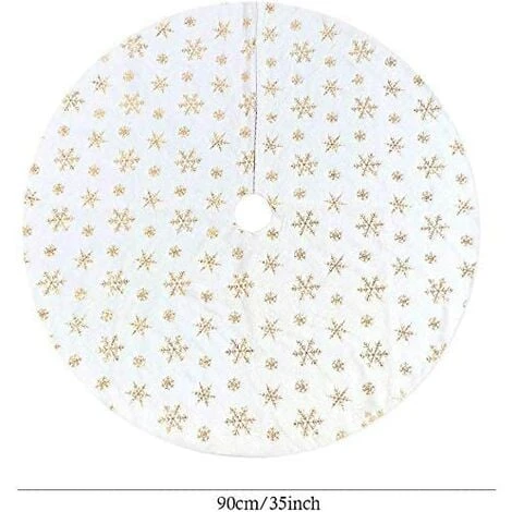 Jupe De Sapin De Noël De 36 Pouces/90 Cm, Forme Ronde, Flocons De Neige Doré à Paillettes, Pour Décoration De Sapin De Noël, Décoration De Sol, Nouvel An, Décoration De Noël 4 Jupe De Sapin De Noël De 36 Pouces/90 Cm, Forme Ronde, Flocons De Neige Doré à Paillettes, Pour Décoration De Sapin De Noël, Décoration De Sol, Nouvel An, Décoration De Noël – Image 2