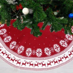 Kartokner Jupe Sapin De Noël, Couvre-Pied De Sapin, 90cm/36 Pouces Tapis Sapin Jupe D'arbre Tricotée Avec Imprimée De Flocon De Neige Et Wapiti Pour La Décoration De Noël -Lemax Decor Magasin 71153036 3