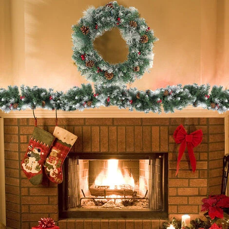 Froadp 300cm Guirlande Artificielle De Noël, Couronne De Noël Avec Aiguilles De Pin Artificielles, Baies Rouges Et Pommes De Pin, Couronne D'arbre De Porte Pour Mur, Fenêtre, Cheminée 5 Froadp 300cm Guirlande Artificielle De Noël, Couronne De Noël Avec Aiguilles De Pin Artificielles, Baies Rouges Et Pommes De Pin, Couronne D'arbre De Porte Pour Mur, Fenêtre, Cheminée – Image 3