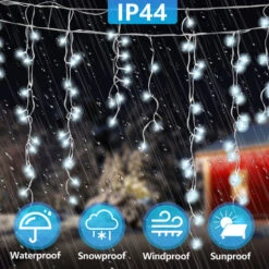 Randaco Guirlande LED,LED Rideau Lumière,Guirlande Lumineuse 200 LEDs 10m Blanc Froid Noël Cônes De Glace Chaîne De Pluie Extérieure -Lemax Decor Magasin 73816584 4