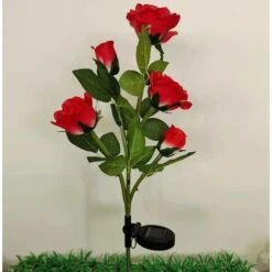 Déstockage Lampes Solaires à LED En Forme De Roses Artificielles Pour Extérieur, Décoration De Jardin, Cour, Patio, Tombe, Cimetière, Balcon, Décoration De Noël – Rouge