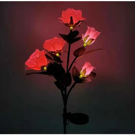 Déstockage Lampes Solaires à LED En Forme De Roses Artificielles Pour Extérieur, Décoration De Jardin, Cour, Patio, Tombe, Cimetière, Balcon, Décoration De Noël – Rouge 4 Déstockage Lampes Solaires à LED En Forme De Roses Artificielles Pour Extérieur, Décoration De Jardin, Cour, Patio, Tombe, Cimetière, Balcon, Décoration De Noël – Rouge – Image 2