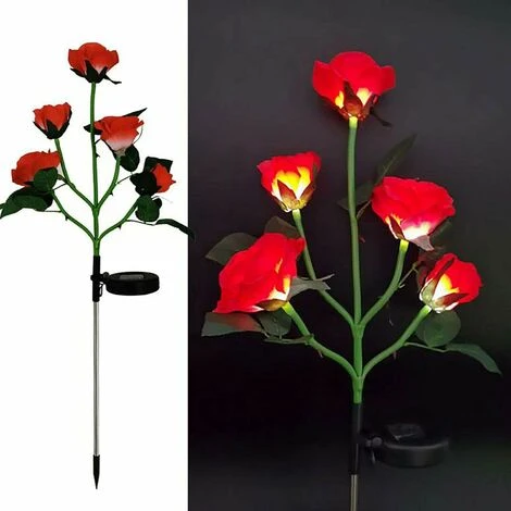 Déstockage Lampes Solaires à LED En Forme De Roses Artificielles Pour Extérieur, Décoration De Jardin, Cour, Patio, Tombe, Cimetière, Balcon, Décoration De Noël – Rouge 5 Déstockage Lampes Solaires à LED En Forme De Roses Artificielles Pour Extérieur, Décoration De Jardin, Cour, Patio, Tombe, Cimetière, Balcon, Décoration De Noël – Rouge – Image 3
