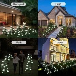 Déstockage Lampes Solaires à LED En Forme De Roses Artificielles Pour Extérieur, Décoration De Jardin, Cour, Patio, Tombe, Cimetière, Balcon, Décoration De Noël – Blanc -Lemax Decor Magasin 73838629 4