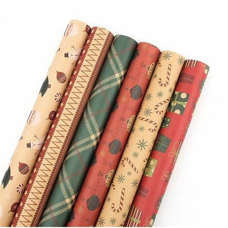 Set De Papier D'emballage De Noël, 6 Feuilles De Papier D'emballage En Papier Kraft, 50x70 3 Set De Papier D'emballage De Noël, 6 Feuilles De Papier D'emballage En Papier Kraft, 50x70